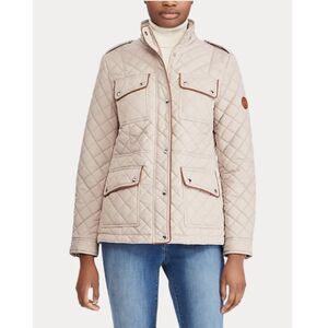 Ralph Lauren Women's Size Medium Luxe Chino Faux-Leather-Trim Jacket Quilted